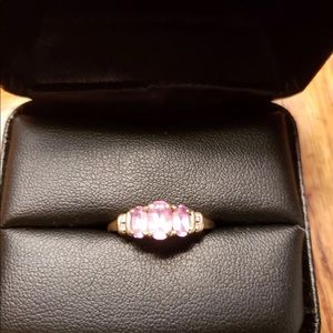 Yellow gold diamond and pink sapphire ring